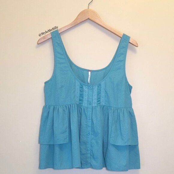 Free People teal sleeveless babydoll blouse - Picture 1 of 7